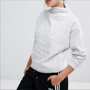 Adidas Original Trefoil Sweater Grey Cowl Neck Pullover High Neck Cozy Top Small